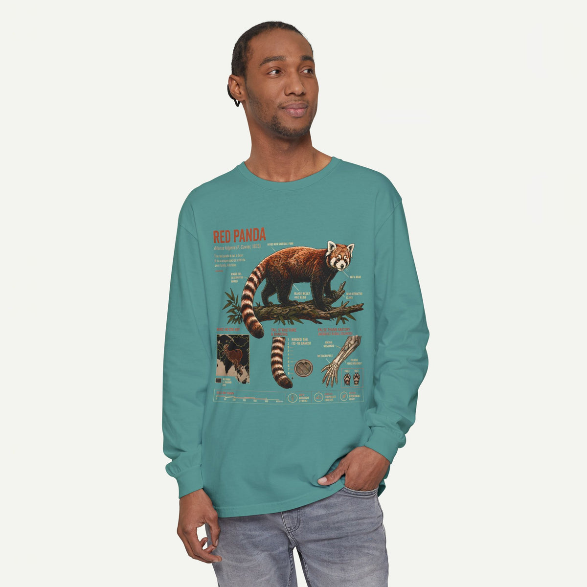 Red Panda Illustrated Long Sleeve Tee — Wildlife Field Guide Shirt