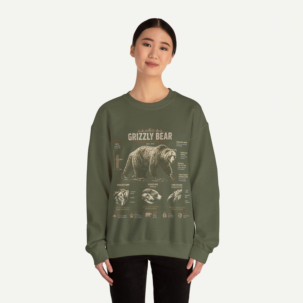 Grizzly Bear Anatomy Crewneck Sweatshirt — Vintage Wildlife Graphic Pullover