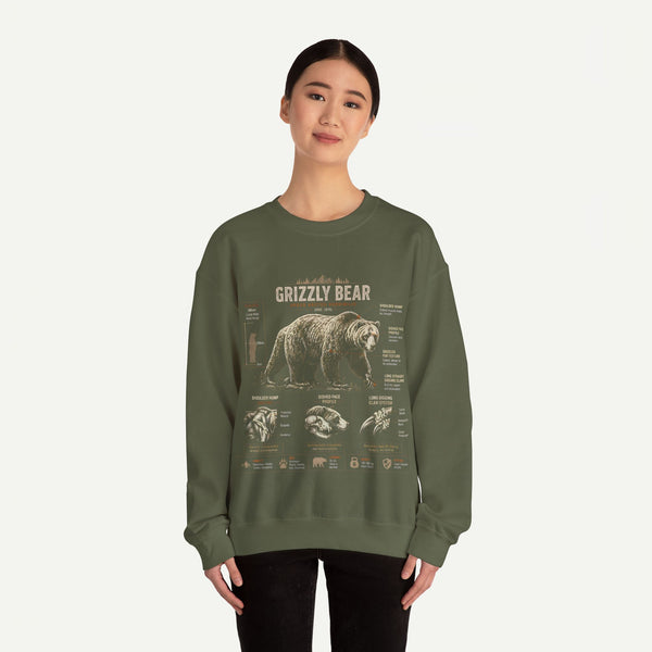 Grizzly Bear Anatomy Crewneck Sweatshirt — Vintage Wildlife Graphic Pullover