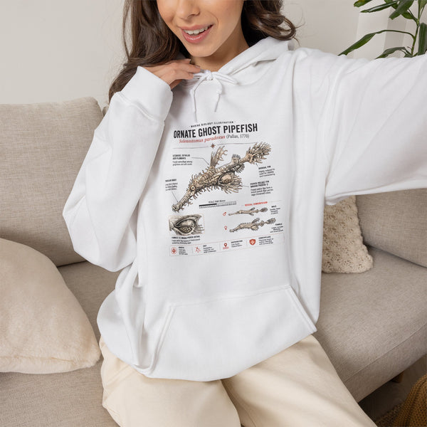 Ornate Ghost Pipefish Anatomy Hoodie — Scientific Diagram Pullover