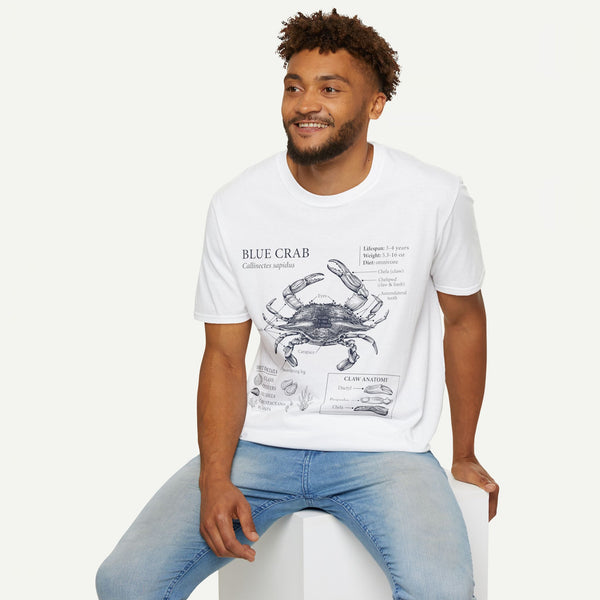 Crab Anatomy T-Shirt — Vintage Blue Crab Illustration Tee