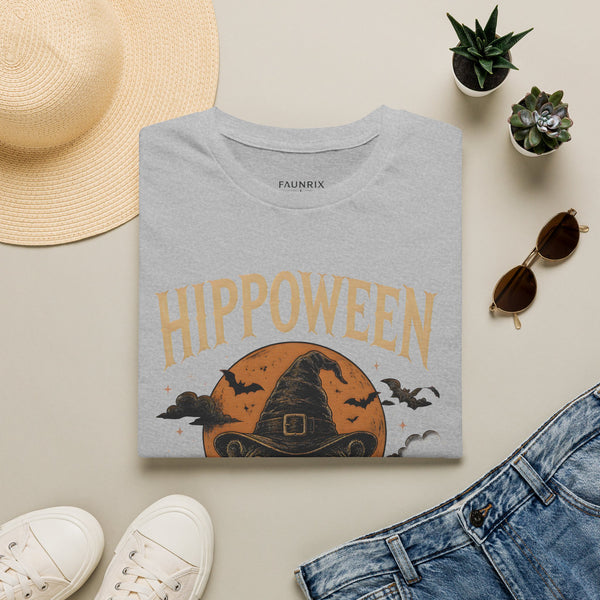 Hippoween Halloween T-Shirt — Hippo in Witch Hat Pumpkin Design