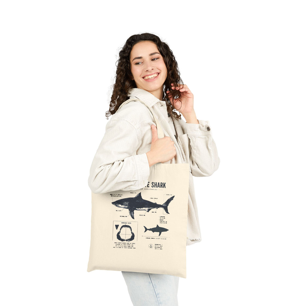 Great White Shark Anatomy Canvas Tote
