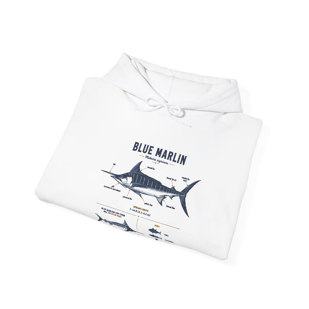 Blue Marlin Illustration Hoodie – Marine Species Diagram Fishing Sweatshirt