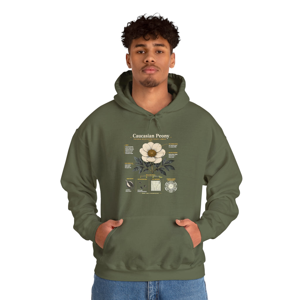 Magnolia Botany Hoodie — 'Caucasian Peony' Floral Diagram Hooded Sweatshirt