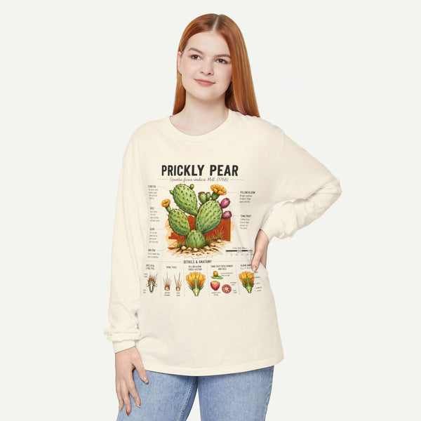 Prickly Pear Botanical Long Sleeve T-Shirt — Cactus Illustration & Plant Facts