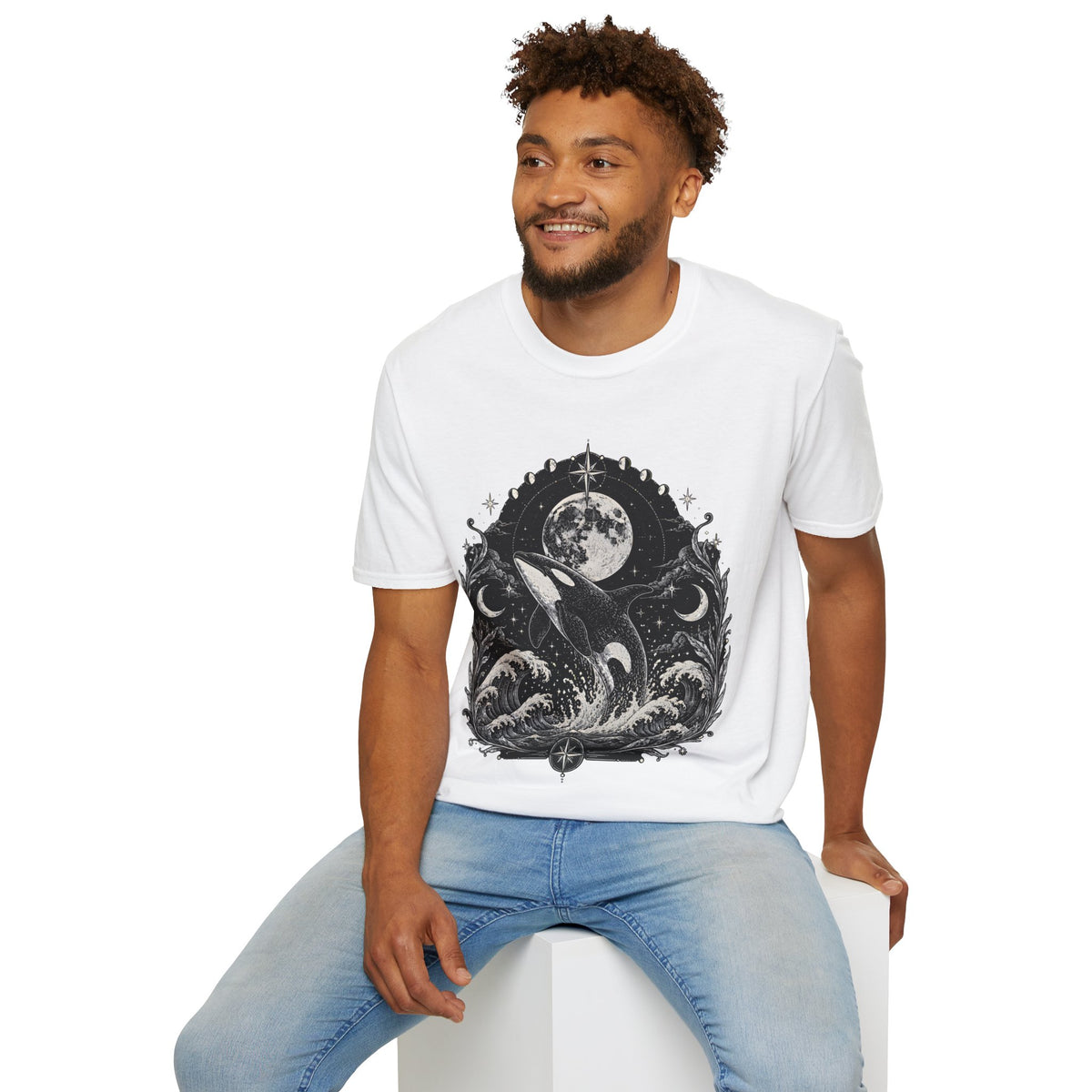 Orca Moon T-Shirt — Whale & Full Moon Illustration Tee