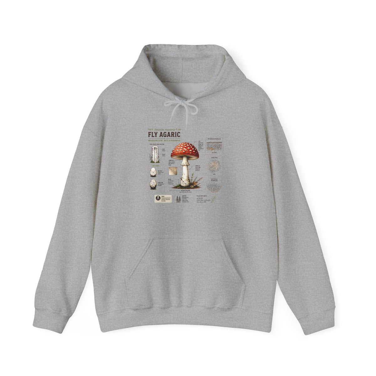 Fly Agaric Mushroom Hoodie – Vintage Mycology Diagram Sweatshirt