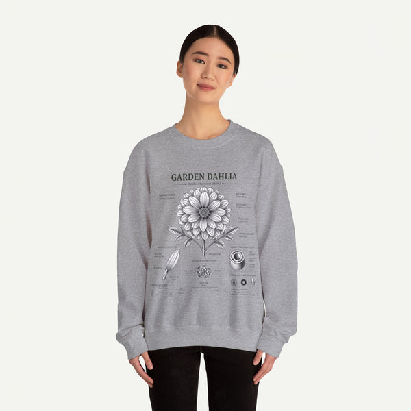 Dahlia Botanical Sweatshirt — Garden Dahlia Floral Diagram Crewneck