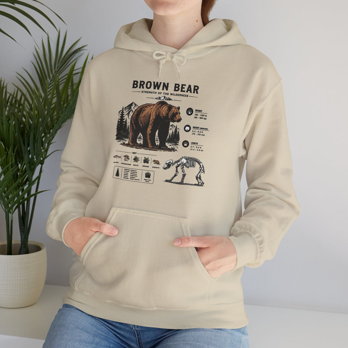 Brown Bear Anatomy Hoodie — Vintage Wildlife Graphic Sweatshirt