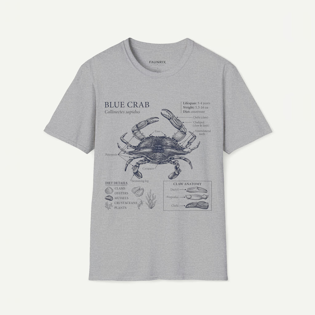 Crab Anatomy T-Shirt — Vintage Blue Crab Illustration Tee
