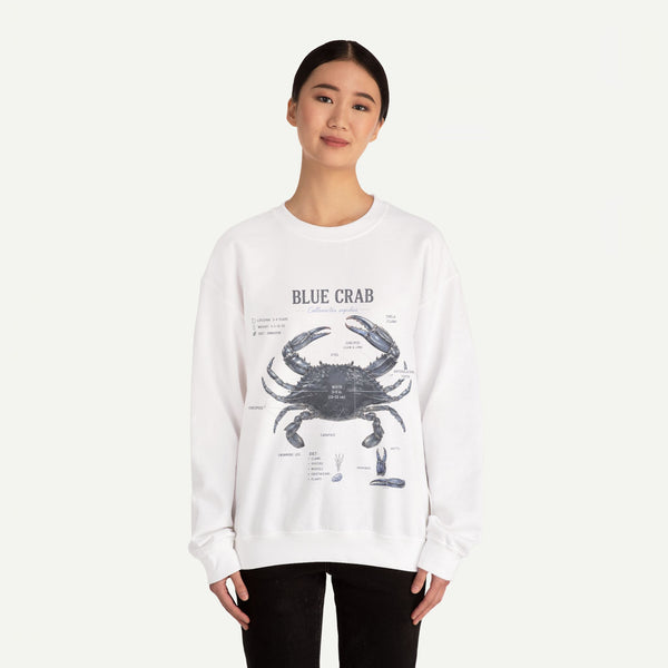Blue Crab Sweatshirt — Vintage Nautical Marine Illustration