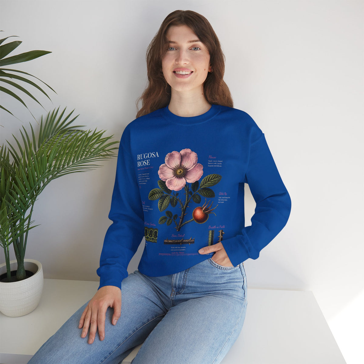 Botanical Rose Crewneck Sweatshirt – Vintage Floral Illustration
