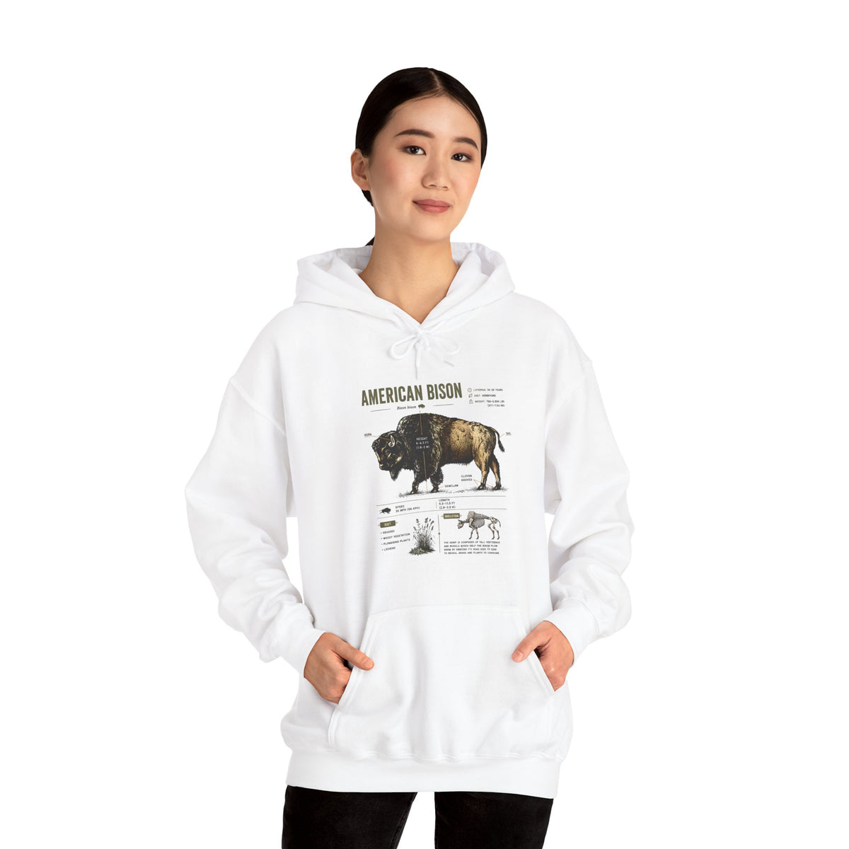 Bison Anatomy Hoodie — American Bison Illustration & Facts Sweatshirt