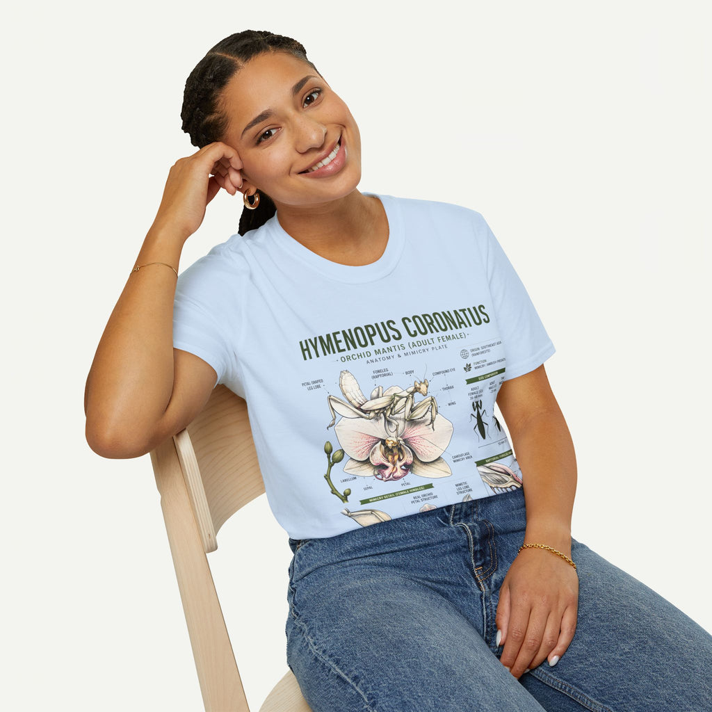 Mantis Anatomy Tee — Hymenopus Coronatus Orchid Mantis Illustration