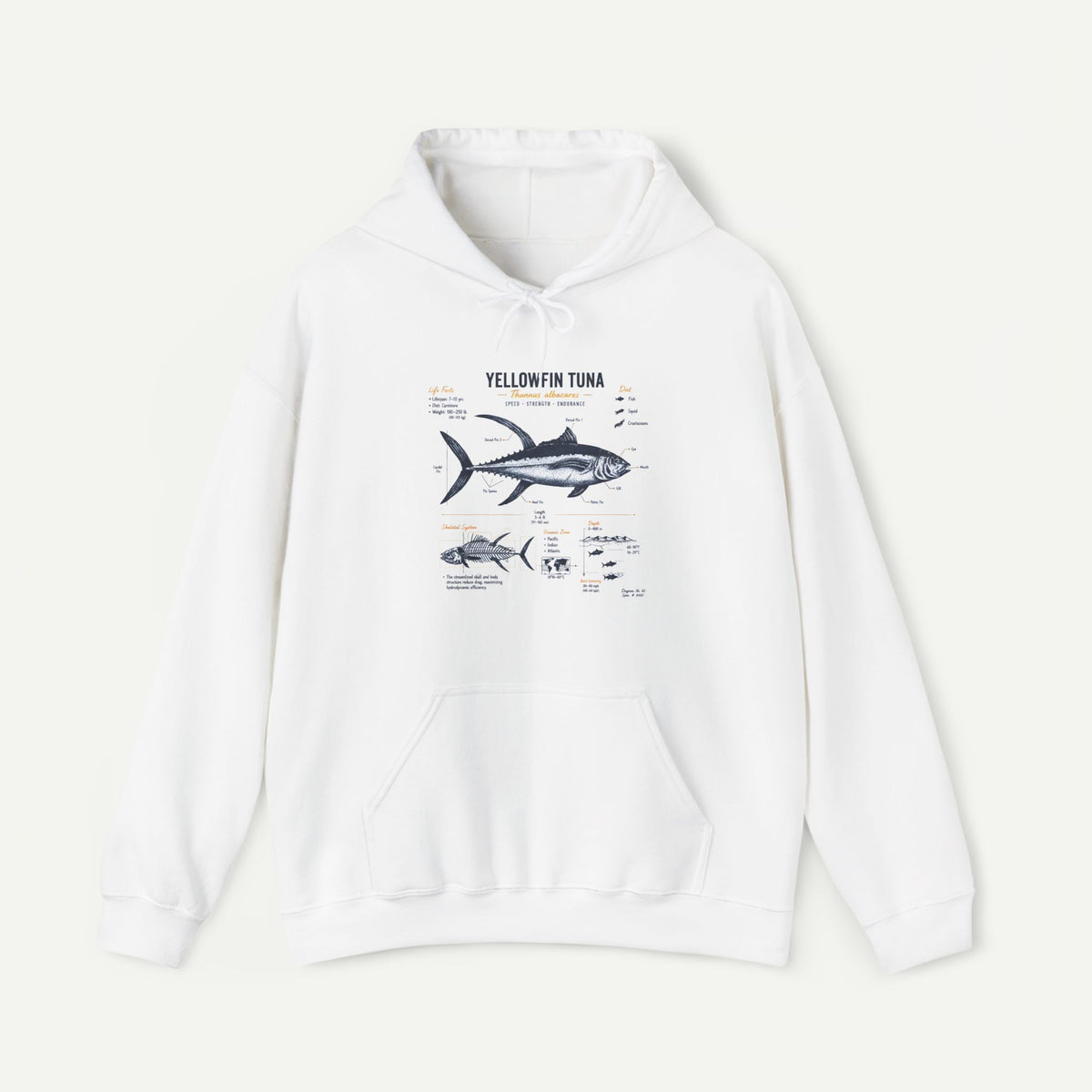 Yellowfin Tuna Anatomy Hoodie — Fishing Diagram Sweatshirt
