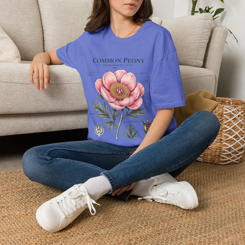Peony Botanical T-Shirt — "Common Peony" Anatomy Floral Illustration