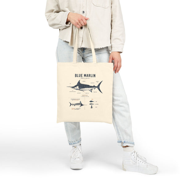 Blue Marlin Anatomy Canvas Tote Bag — Nautical Fish Anatomy Beach Tote