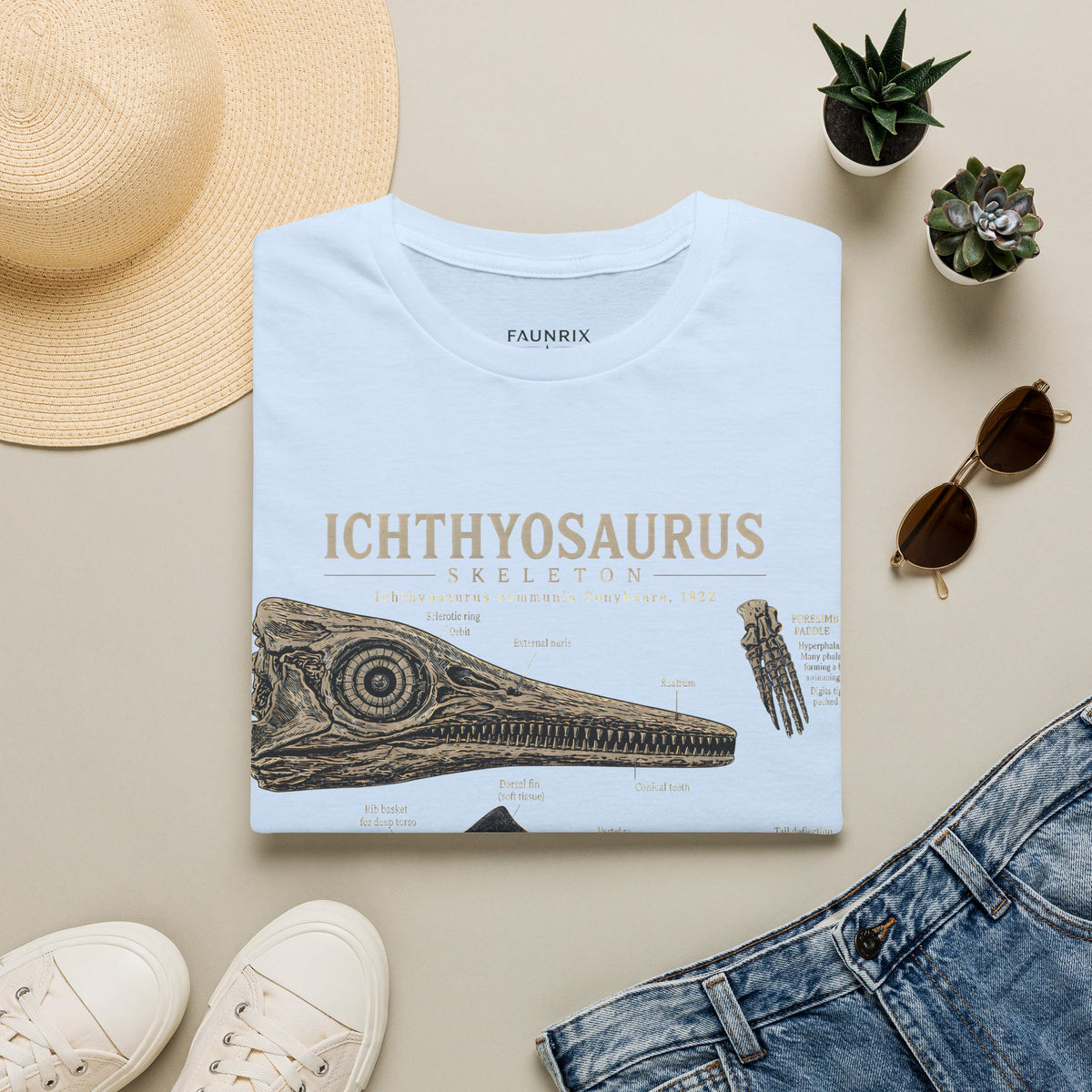 Ichthyosaurus Fossil Illustration T-Shirt
