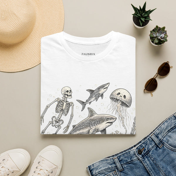 Ocean Skeleton Tee — "Lost in the Deep" Shark & Jellyfish Graphic Shirt