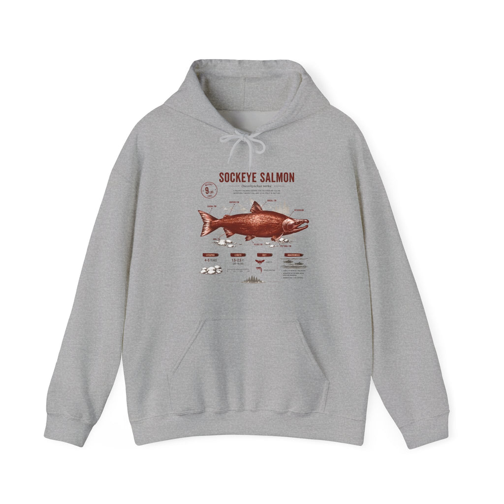 Sockeye Salmon Anatomy Hoodie — Fishing Chart Graphic Sweatshirt