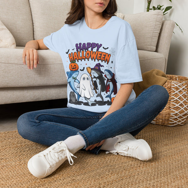 Happy Halloween T-Shirt — Cute Shark, Ghost & Pumpkin Holiday Tee