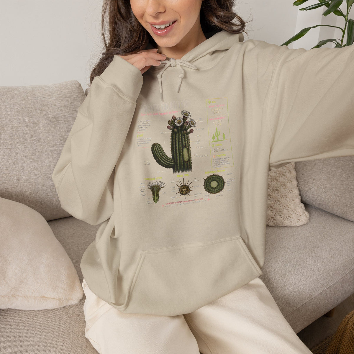 Cactus Anatomy Hoodie — Botanical Saguaro Diagram Sweatshirt