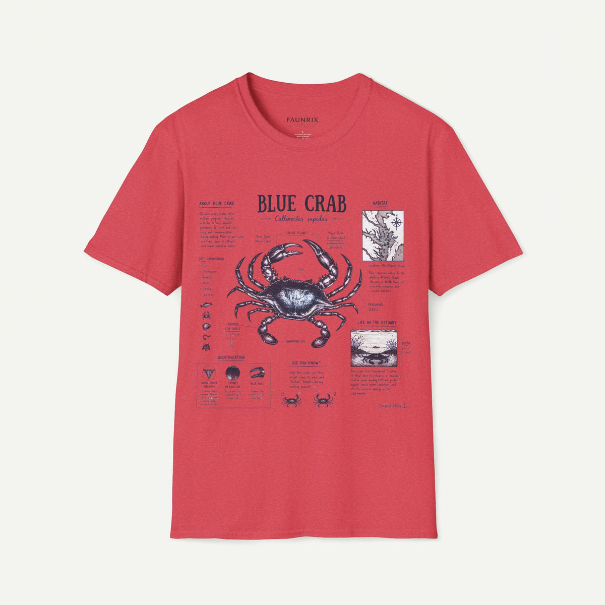 Blue Crab Anatomy T-Shirt — Nautical Vintage Marine Illustration Tee