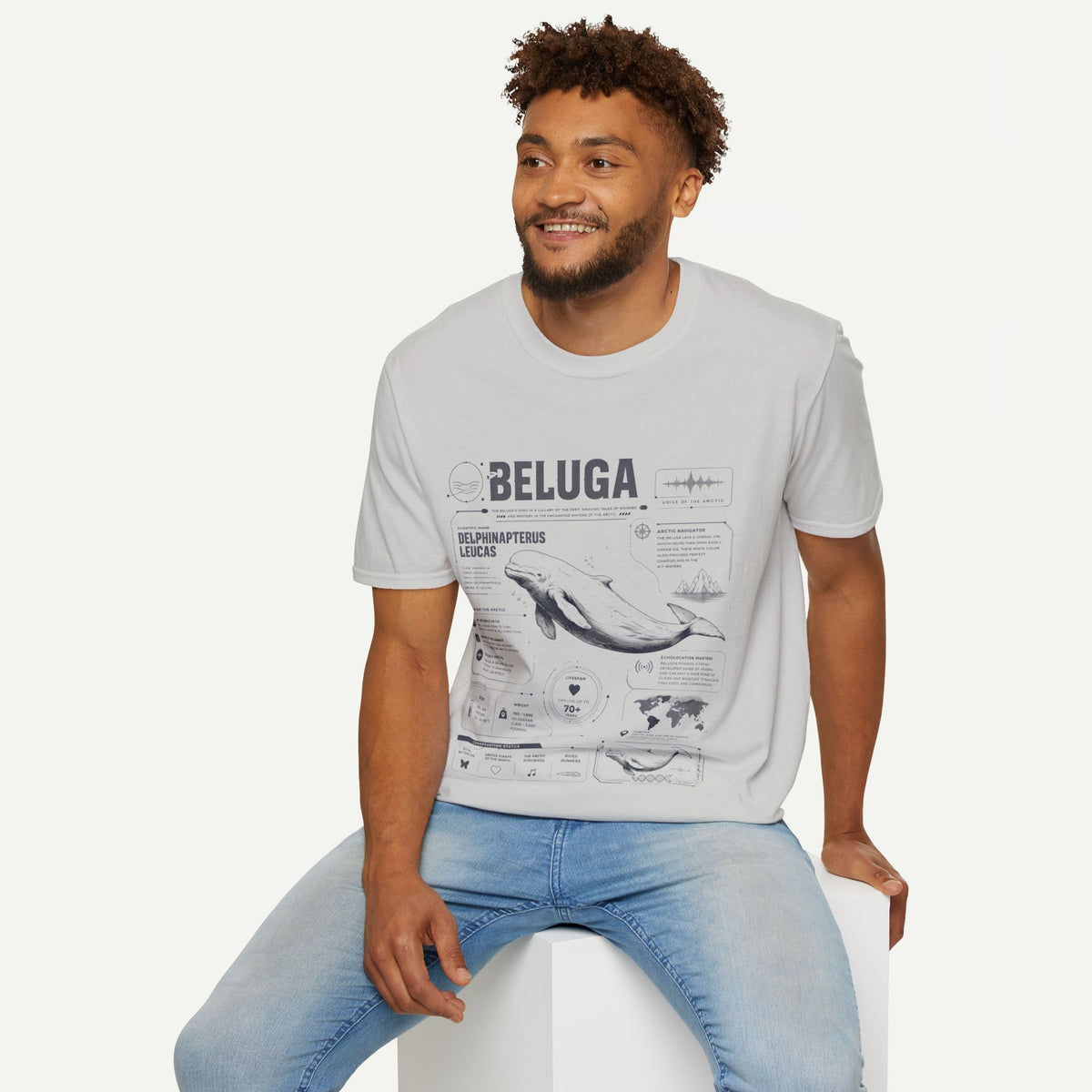 Beluga Whale Anatomy T-Shirt — Marine Life Illustration Tee Delphinapterus leucas