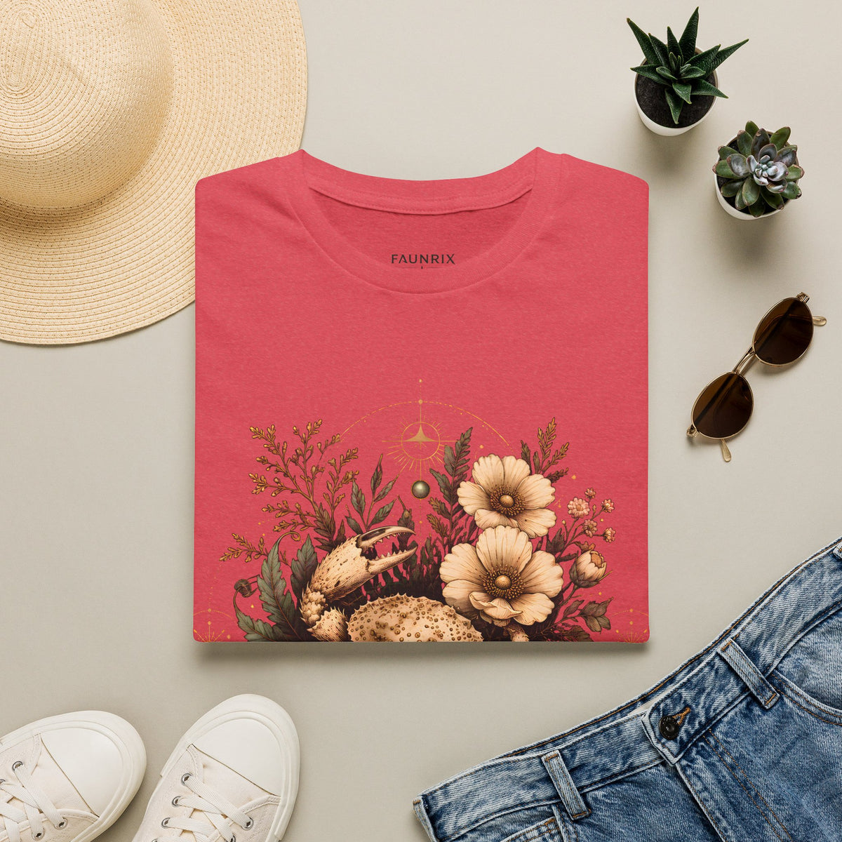 Floral Crab Tee — Vintage Coastal Crab & Wildflower Graphic T-Shirt