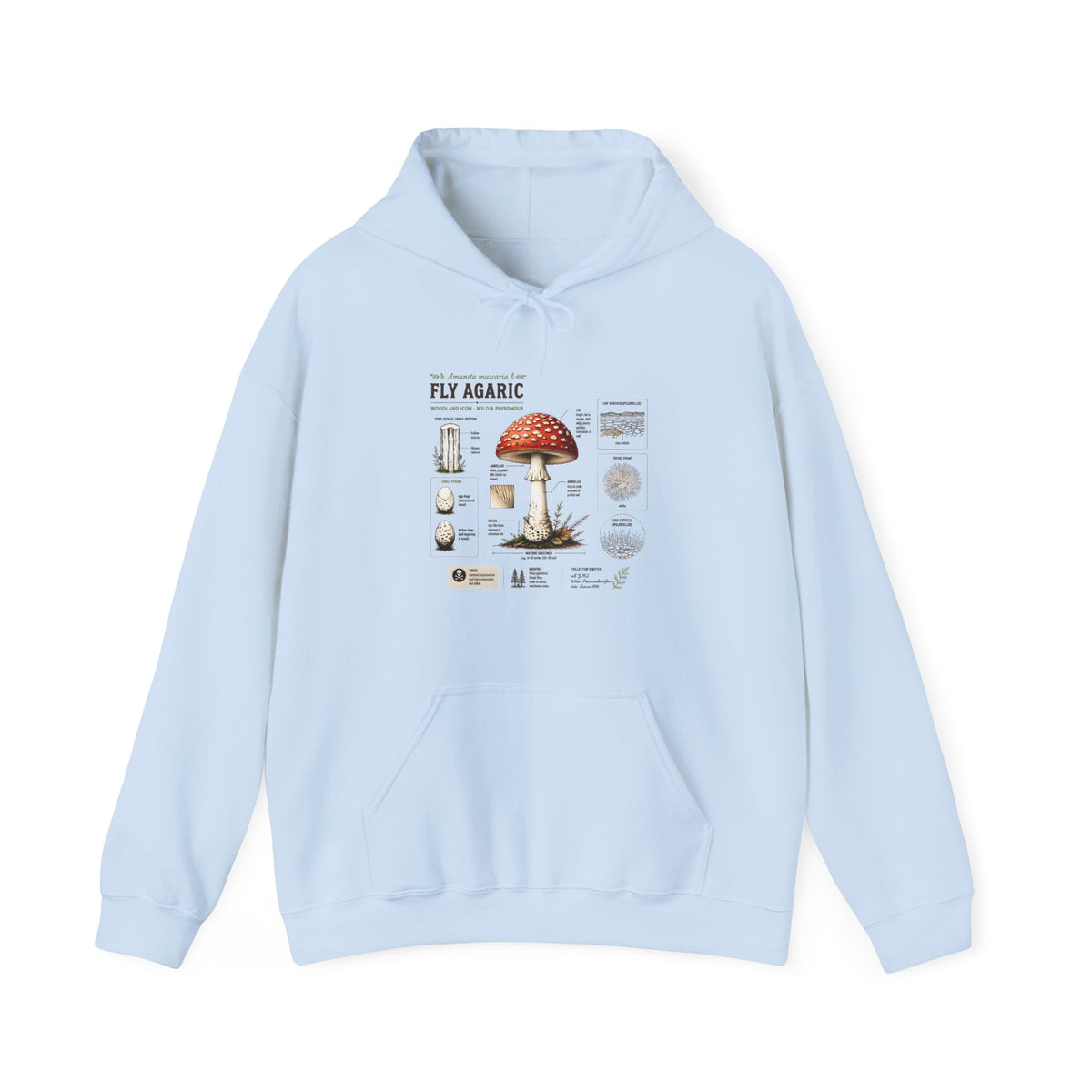 Fly Agaric Mushroom Hoodie – Vintage Mycology Diagram Sweatshirt