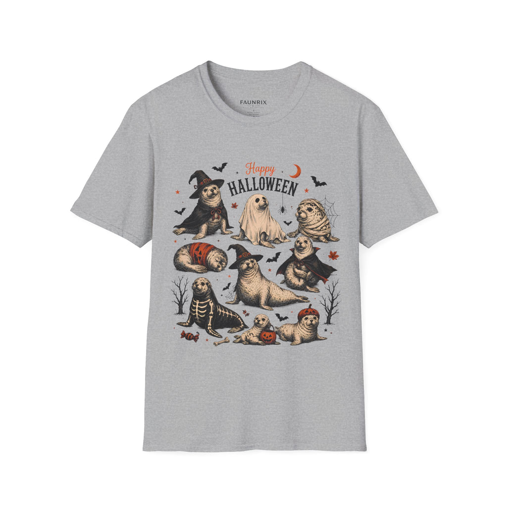 Halloween Seal Crewneck T-Shirt — Happy Halloween Cute Spooky Seal Pals