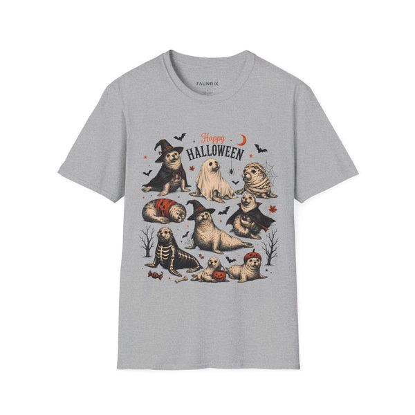 Halloween Seal Crewneck T-Shirt — Happy Halloween Cute Spooky Seal Pals
