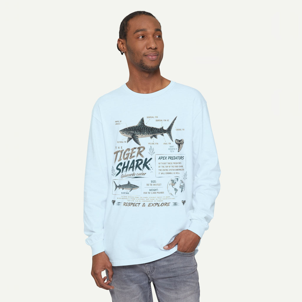 Tiger Shark Graphic Long Sleeve Tee — 'Tiger Shark' Educational Ocean Shirt