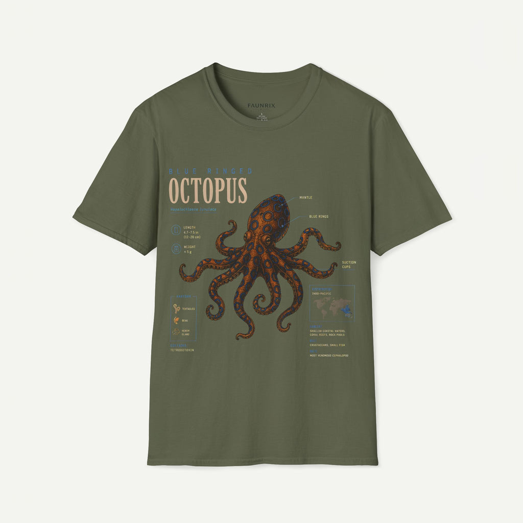 Octopus Anatomy Graphic T-Shirt — Vintage Blue-Ringed Octopus Design