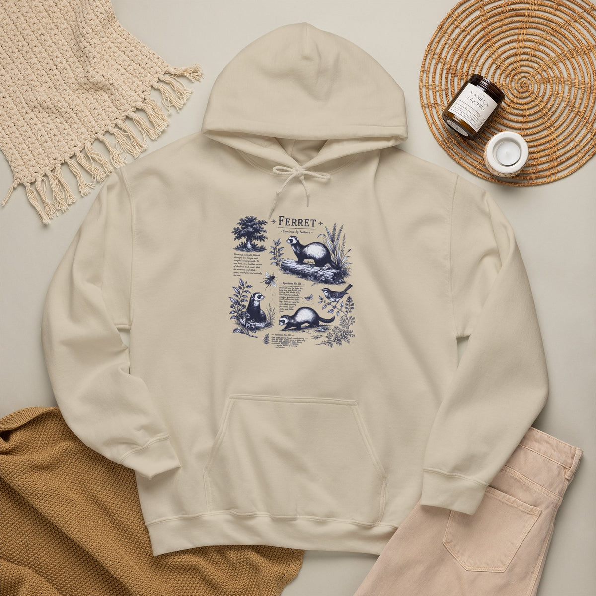 Ferret Vintage Illustration Hoodie — Retro Wildlife Graphic Sweatshirt