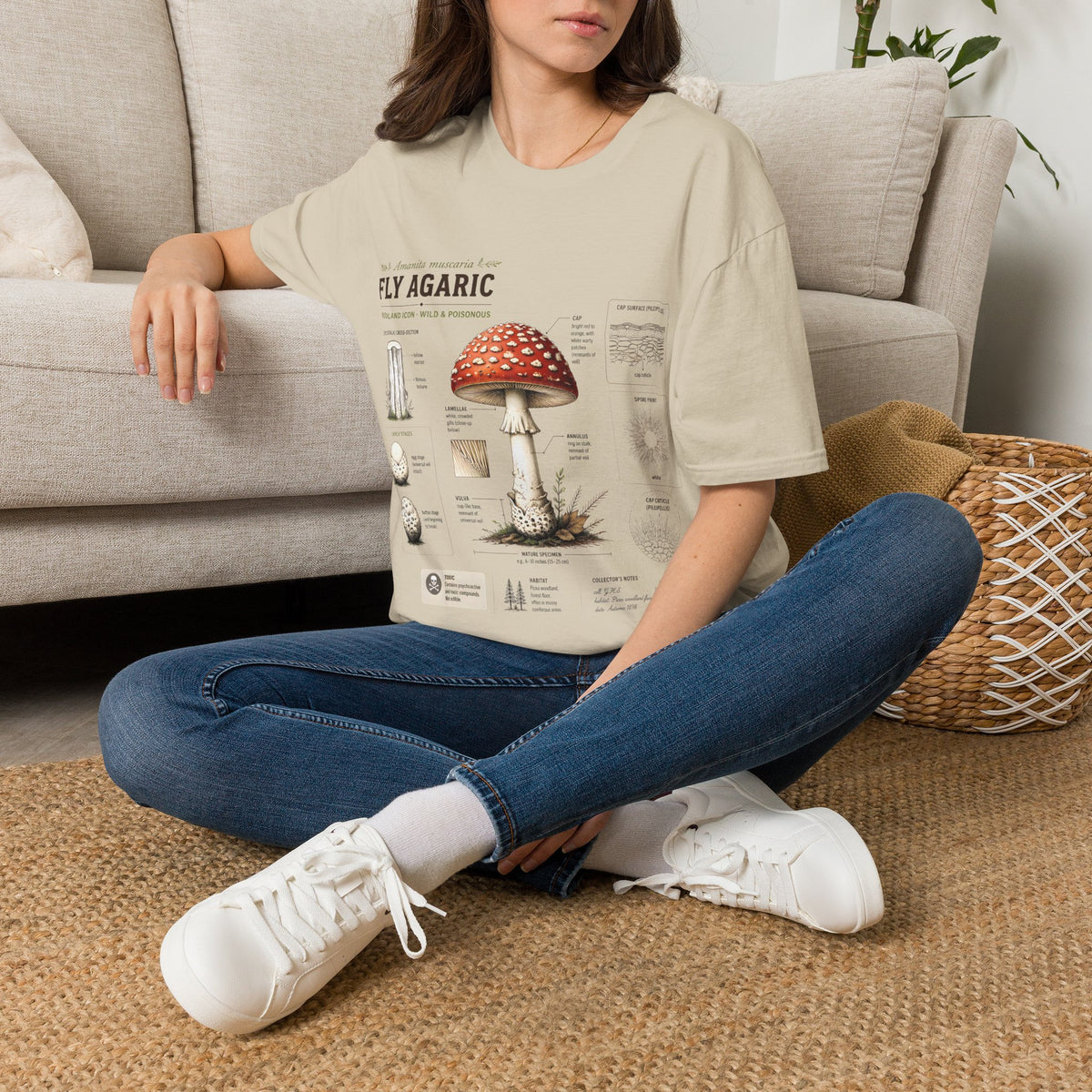 Amanita Mushroom Anatomy T-Shirt — Fly Agaric Botanical Illustration Tee