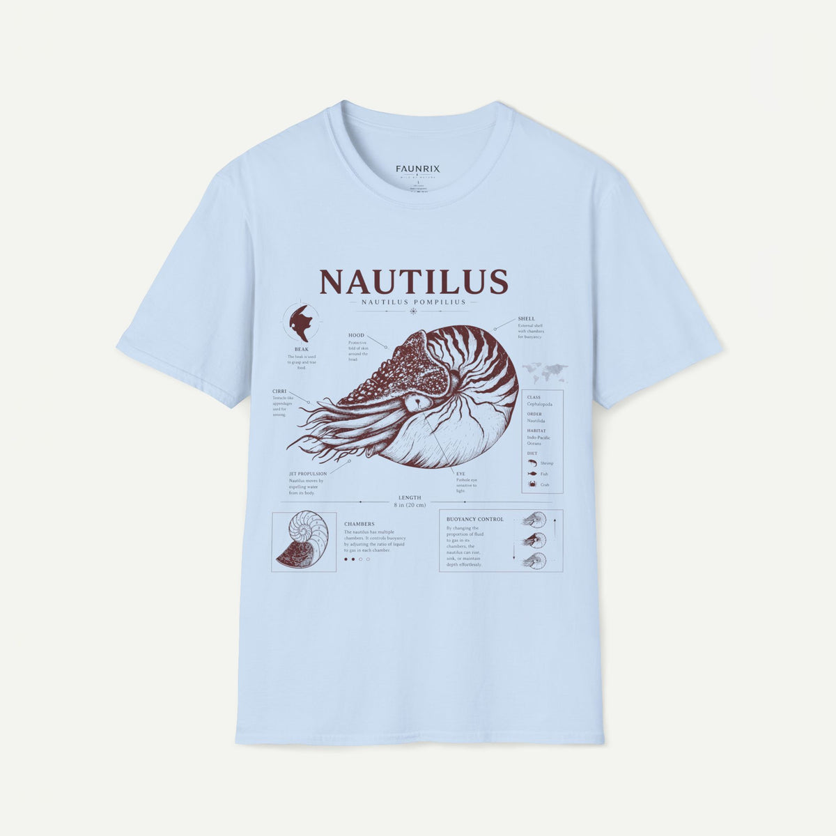 Nautilus Shell  Anatomy Graphic T-Shirt — Vintage Marine Biology Illustration