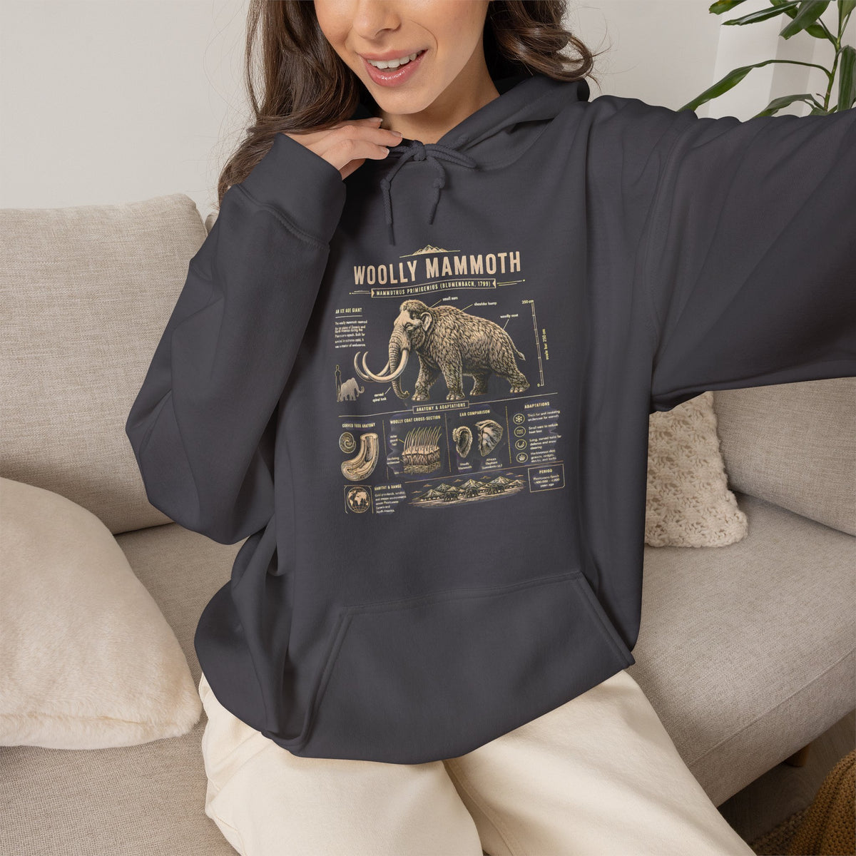 Woolly Mammoth Diagram Hoodie — Vintage Natural History Graphic Sweatshirt
