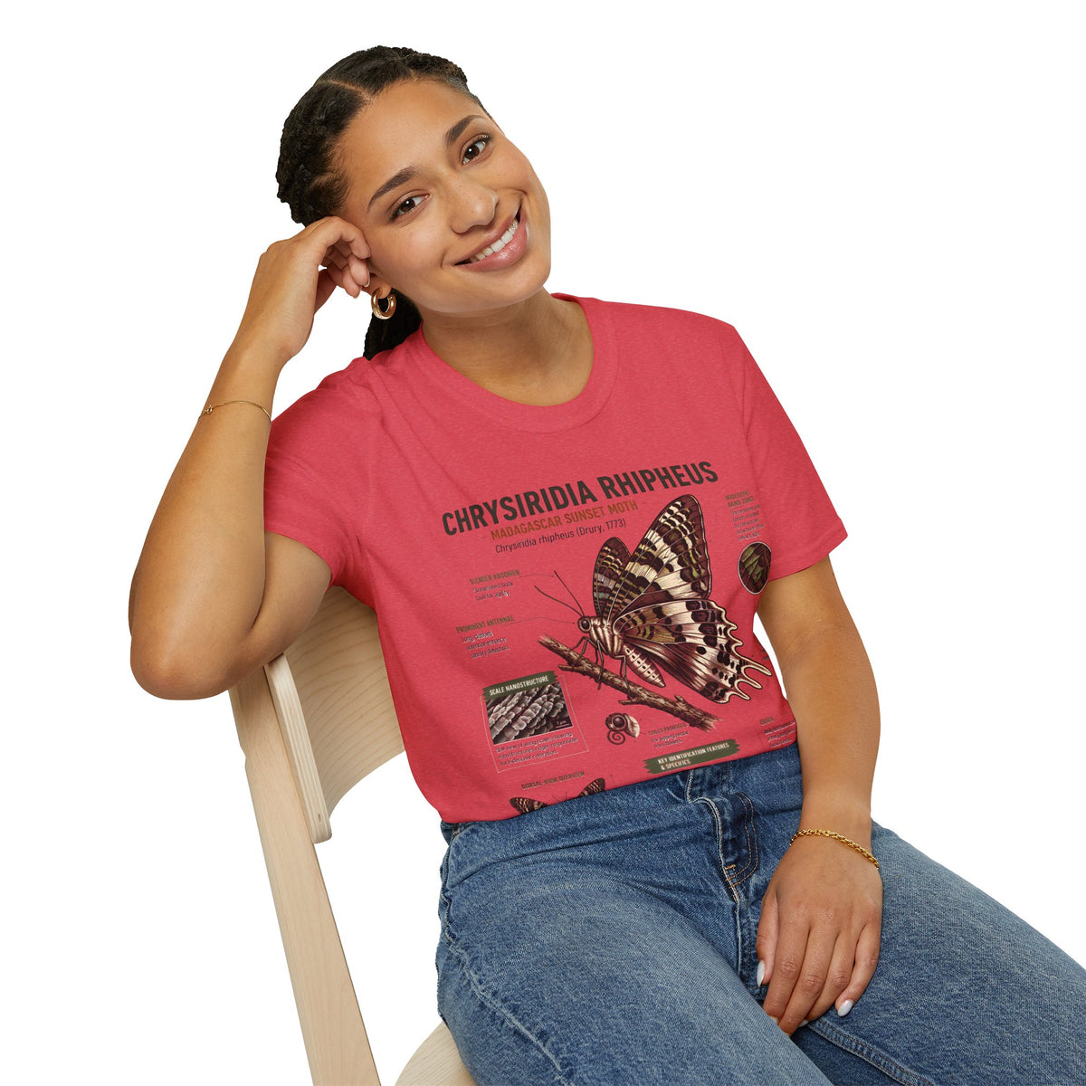 Moth Anatomy Tee — Chrysiridia Rhipheus Madagascar Sunset Moth Scientific Print