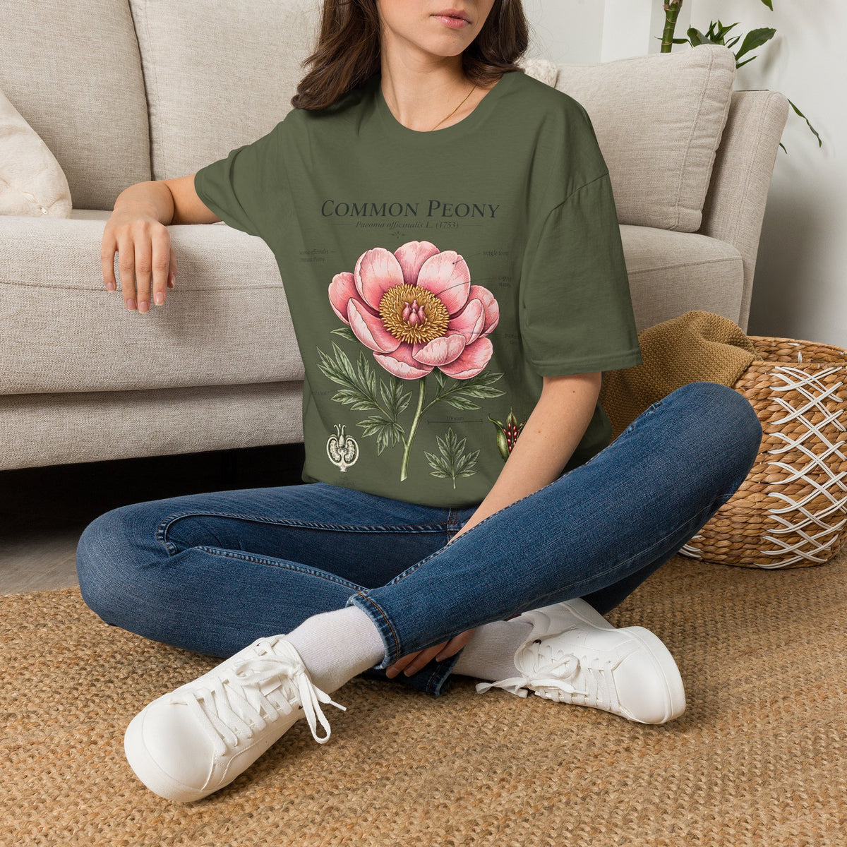Peony Botanical T-Shirt — "Common Peony" Anatomy Floral Illustration