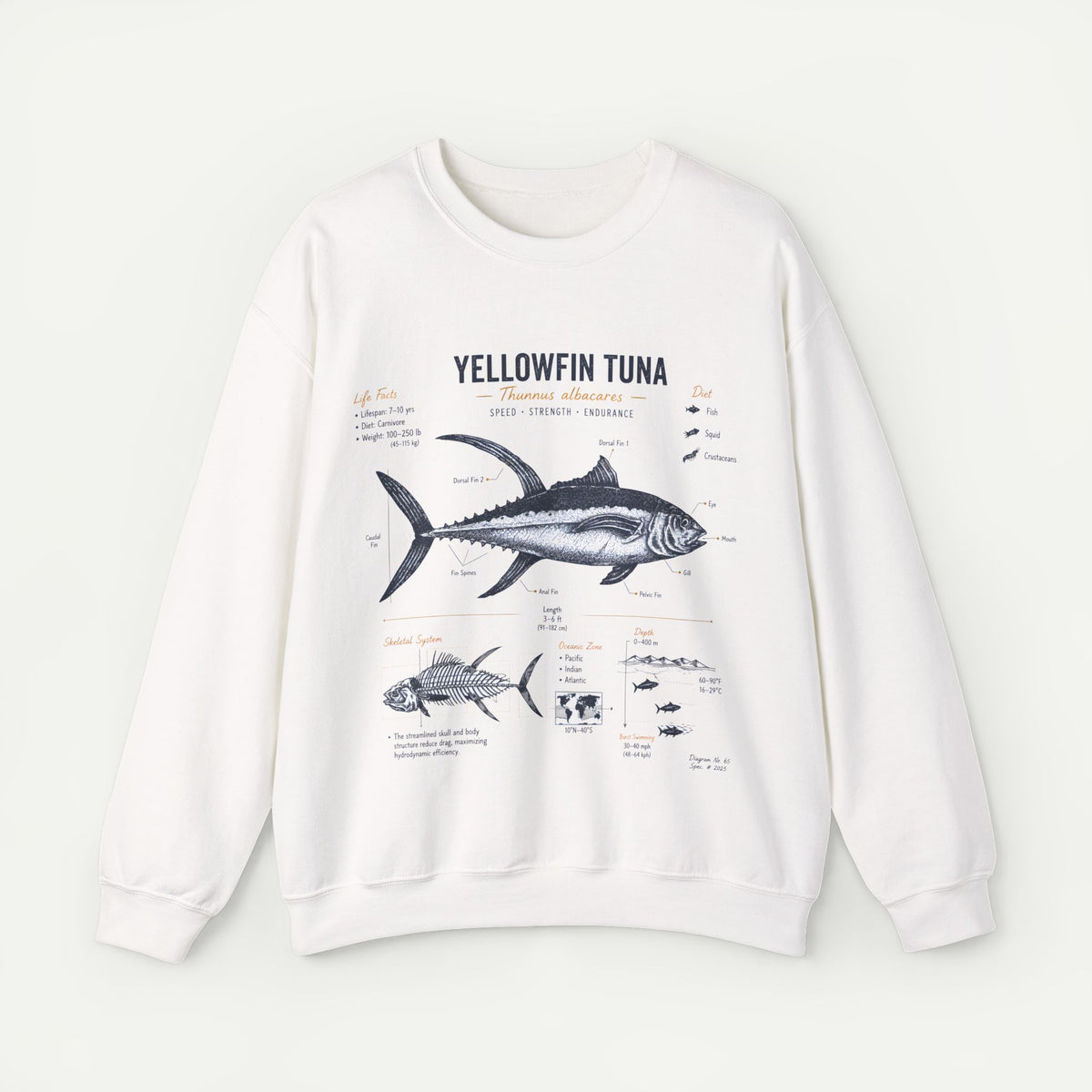 Yellowfin Tuna Anatomy Sweatshirt — Vintage Fish Illustration Crewneck