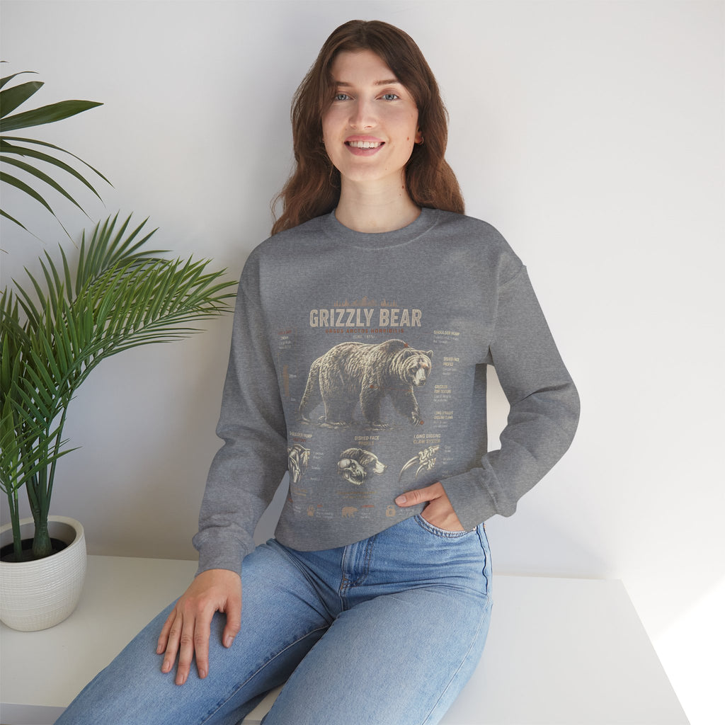 Grizzly Bear Anatomy Crewneck Sweatshirt — Vintage Wildlife Graphic Pullover