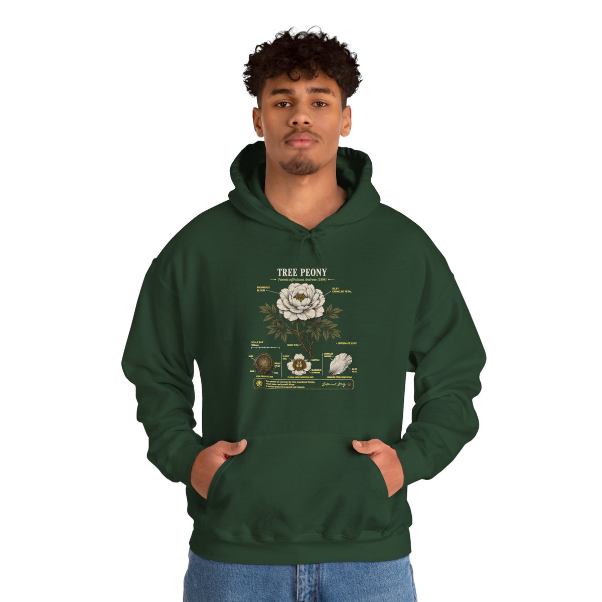 Floral Anatomy Hoodie — 'Tree Peony' Botanical Diagram Pullover