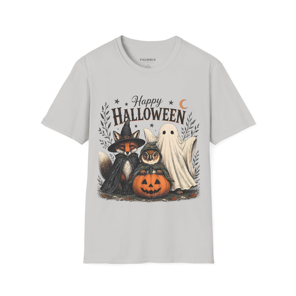Happy Halloween T-Shirt — Cute Witch Cat & Ghost Pumpkin Graphic Tee