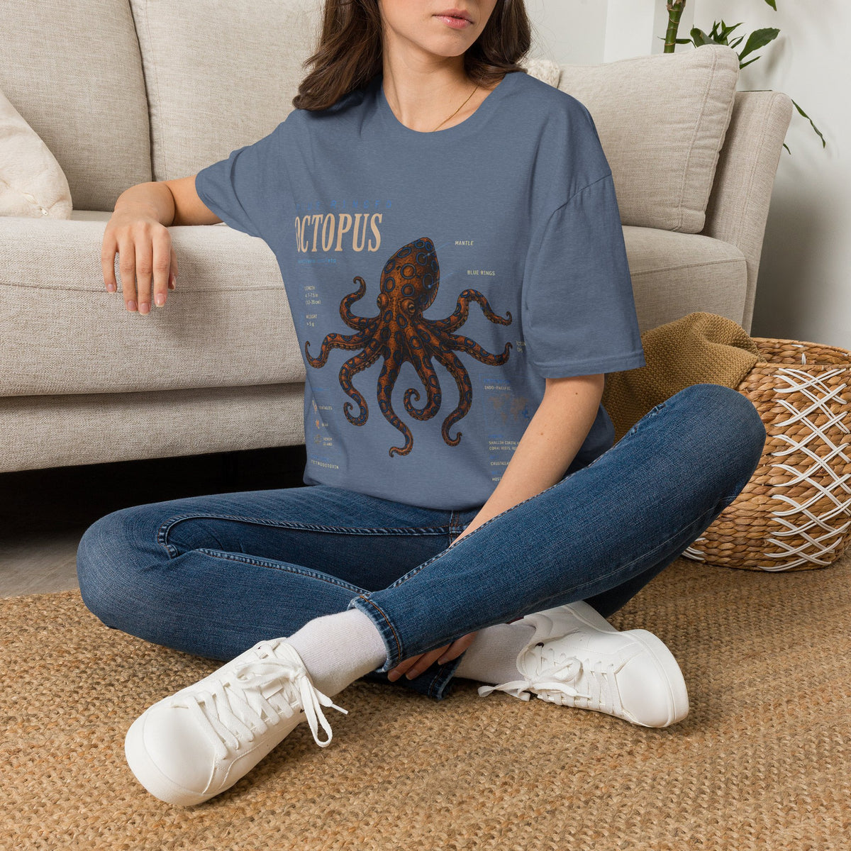Octopus Anatomy Graphic T-Shirt — Vintage Blue-Ringed Octopus Design