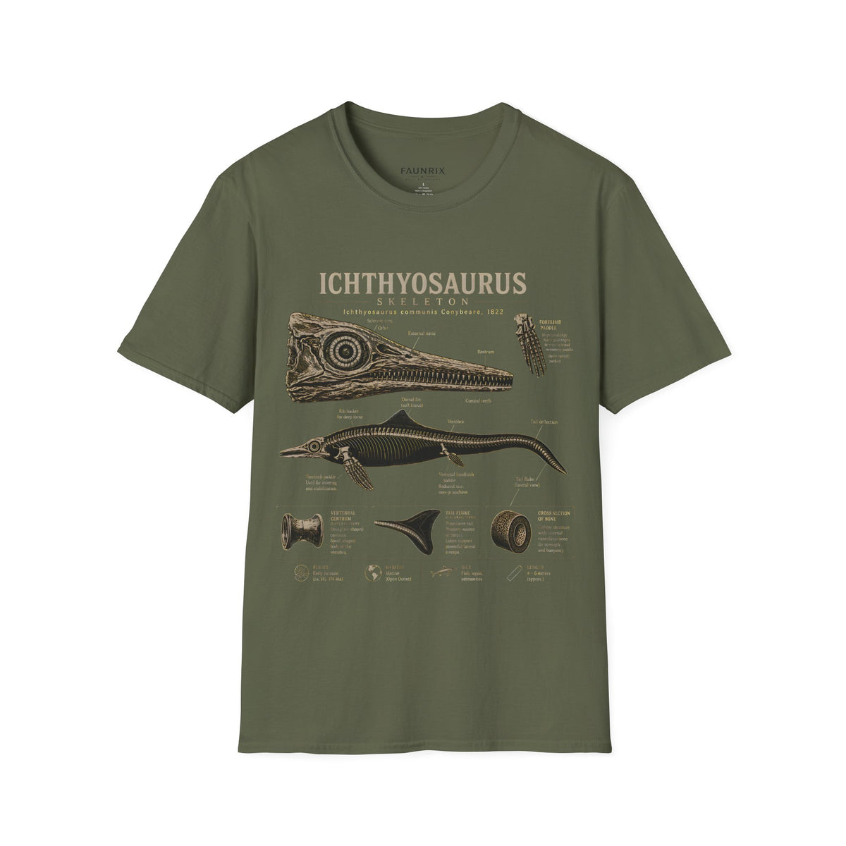 Ichthyosaurus Fossil Illustration T-Shirt