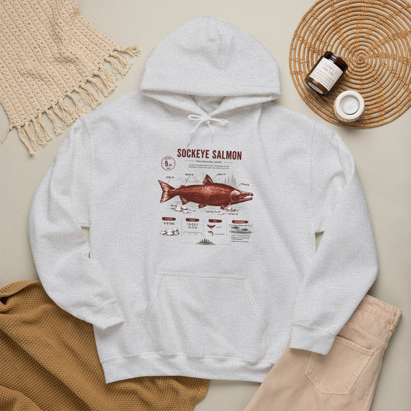 Sockeye Salmon Anatomy Hoodie — Fishing Chart Graphic Sweatshirt