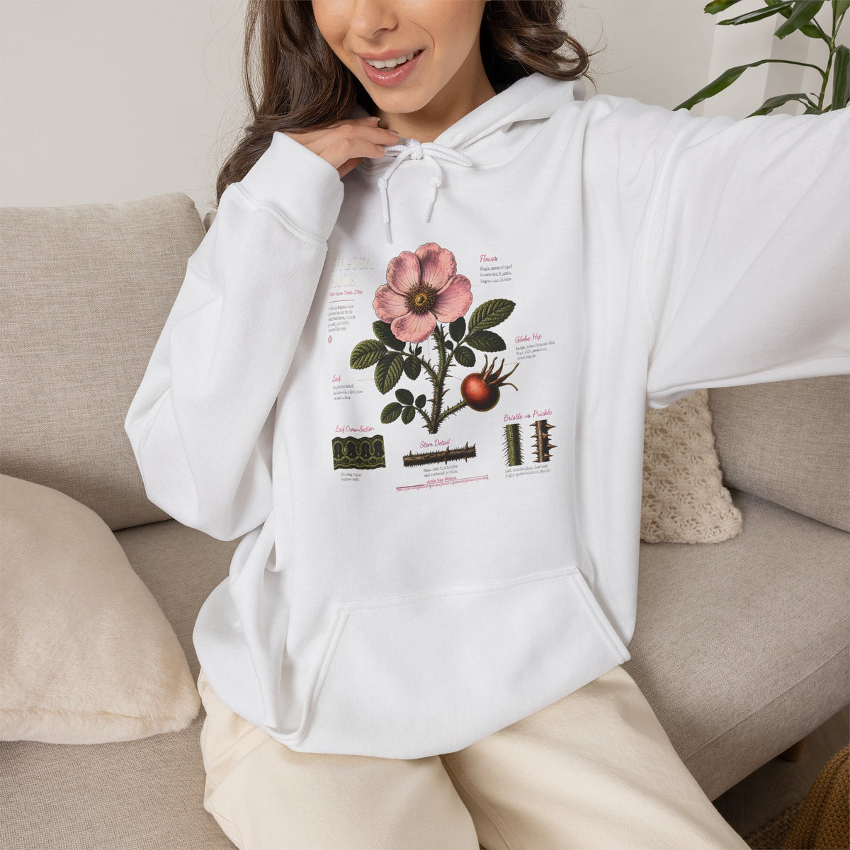Vintage Botanical Hoodie — Rose Diagram Print