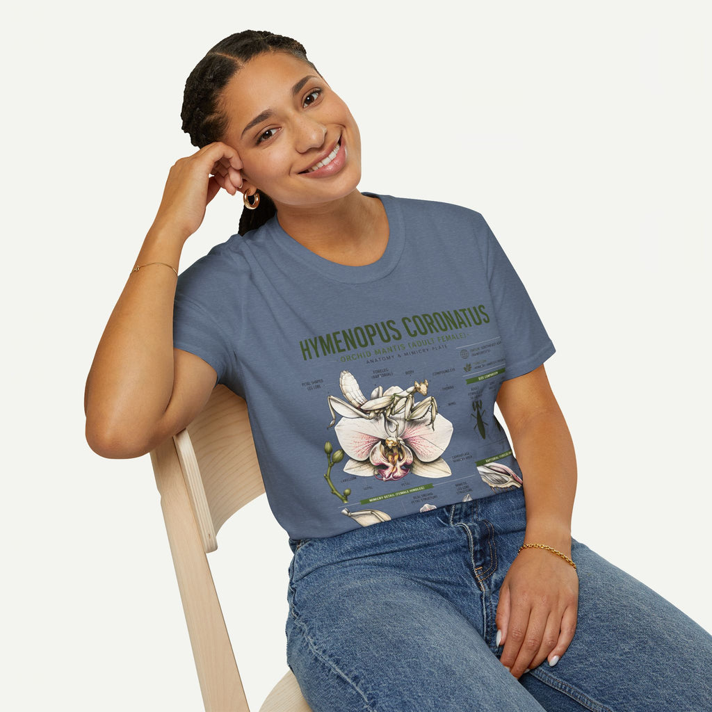 Mantis Anatomy Tee — Hymenopus Coronatus Orchid Mantis Illustration